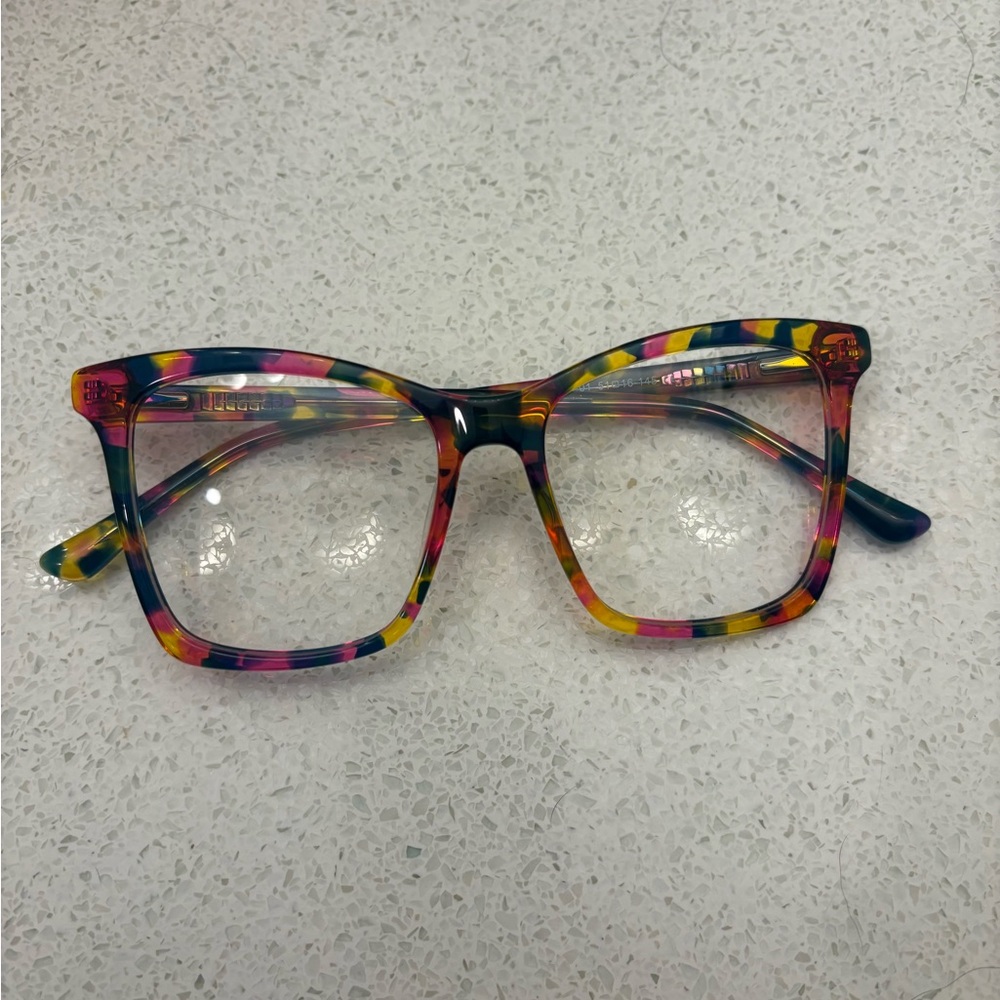 Stylish Pink and Blue Glasses with Bold Square Frame